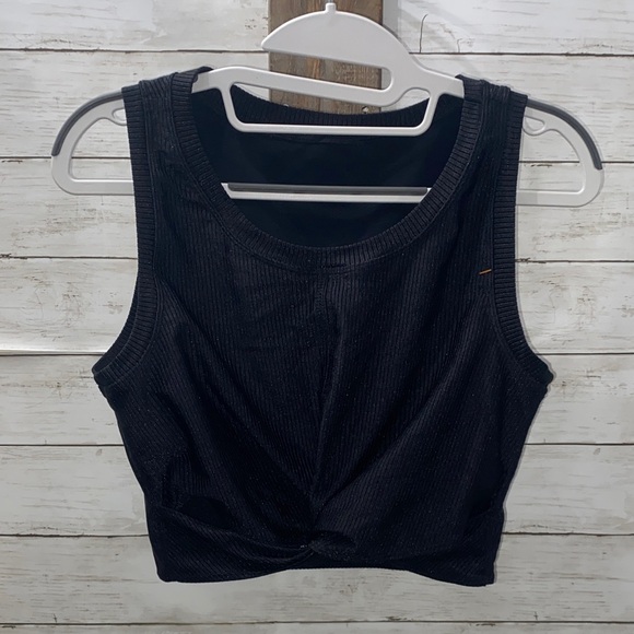 aerie Tops - Offline by Aerie Black Shine Textured Twist Front Crop Tank